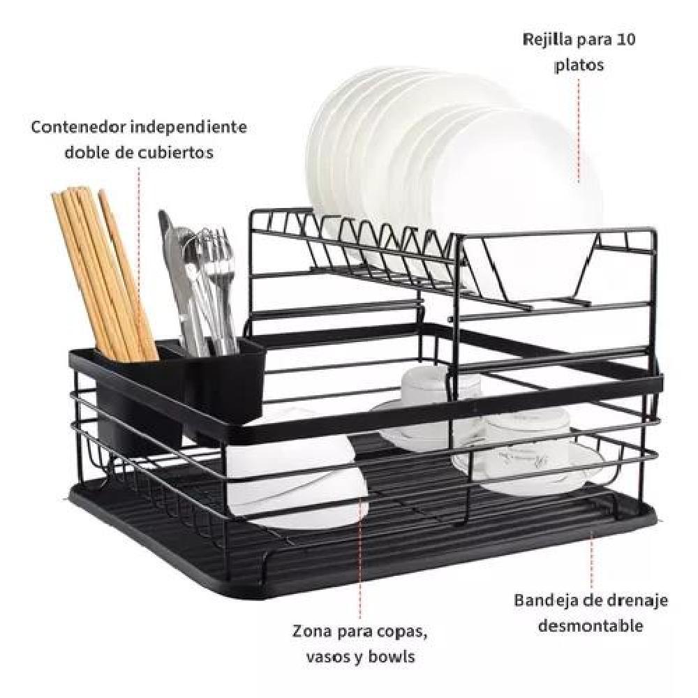 SIMPLIT ESCURRIDOR SECAPLATOS 2 NIVELES ACERO INOX COLOR NEGRO - 7