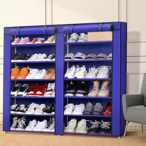 ZAPATERO ARMABLE 12 PISOS ORGANIZADOR CON FUNDA AZUL - 5