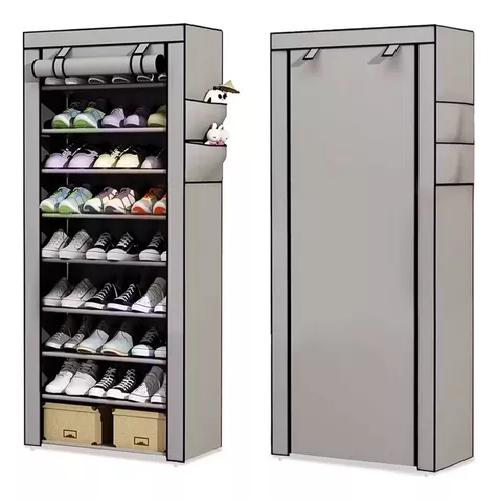 ZAPATERA ARMABLE ALUMINIO CON TELA PLÁSTICA 9 NIVELES GRIS - 1