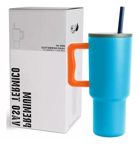 VASO TÉRMICO MUG, 900 LT, ACERO INOXIDABLE, COLOR AZUL - 2
