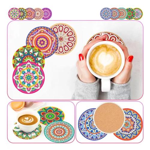 KIT DE 10 POSAVASOS DE PINTURA DIAMANTE 5D, ESTILO MANDALA, 10 CM - 3