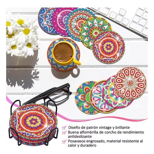 KIT DE 10 POSAVASOS DE PINTURA DIAMANTE 5D, ESTILO MANDALA, 10 CM - 4