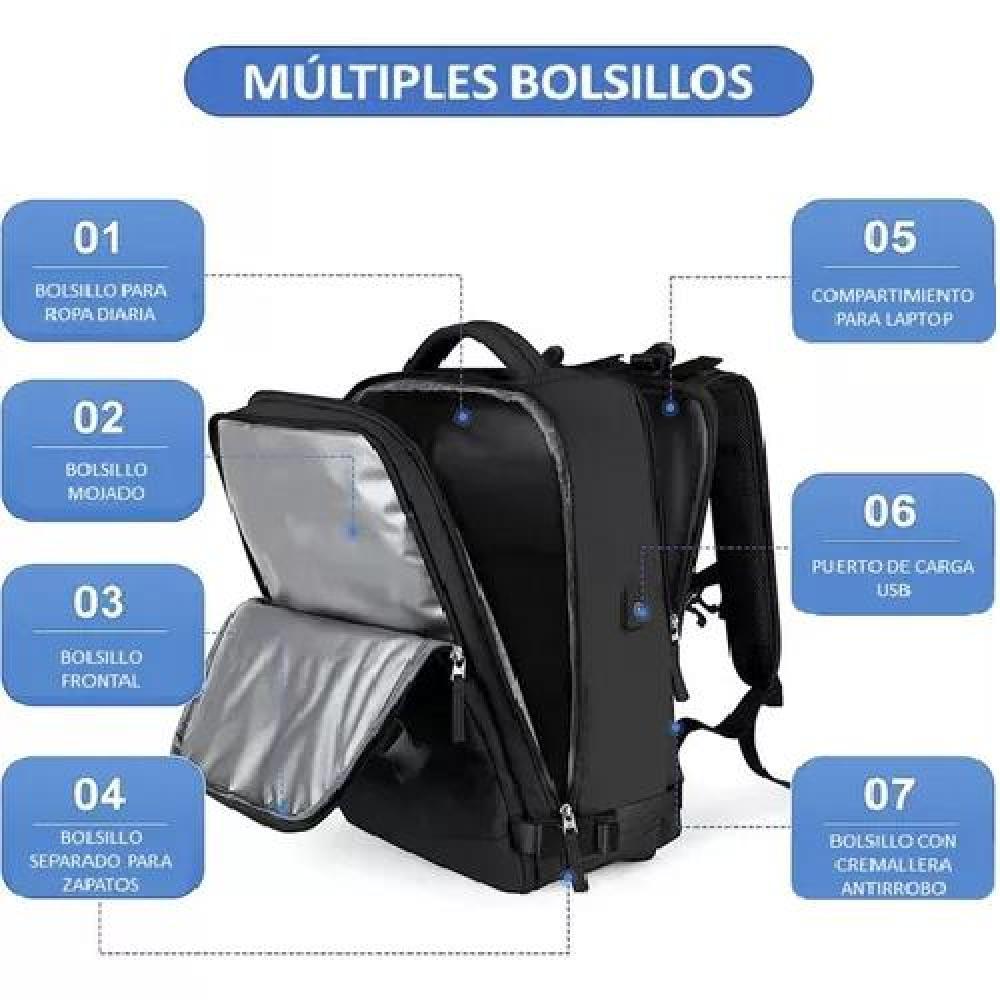 MOCHILA VIAJE CABINA AVIÓN IMPERMEABLE CON USB COLOR VERDE NYLON - 3
