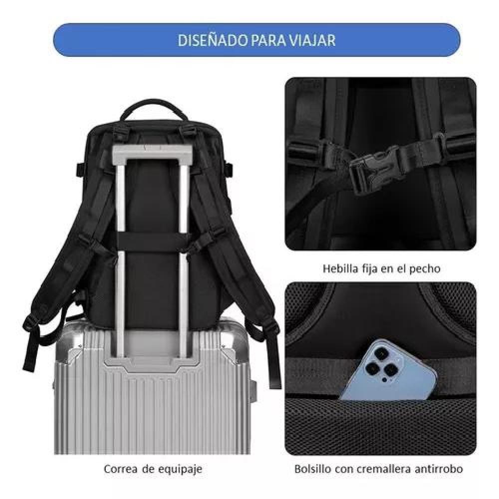MOCHILA VIAJE CABINA AVIÓN IMPERMEABLE CON USB COLOR VERDE NYLON - 5