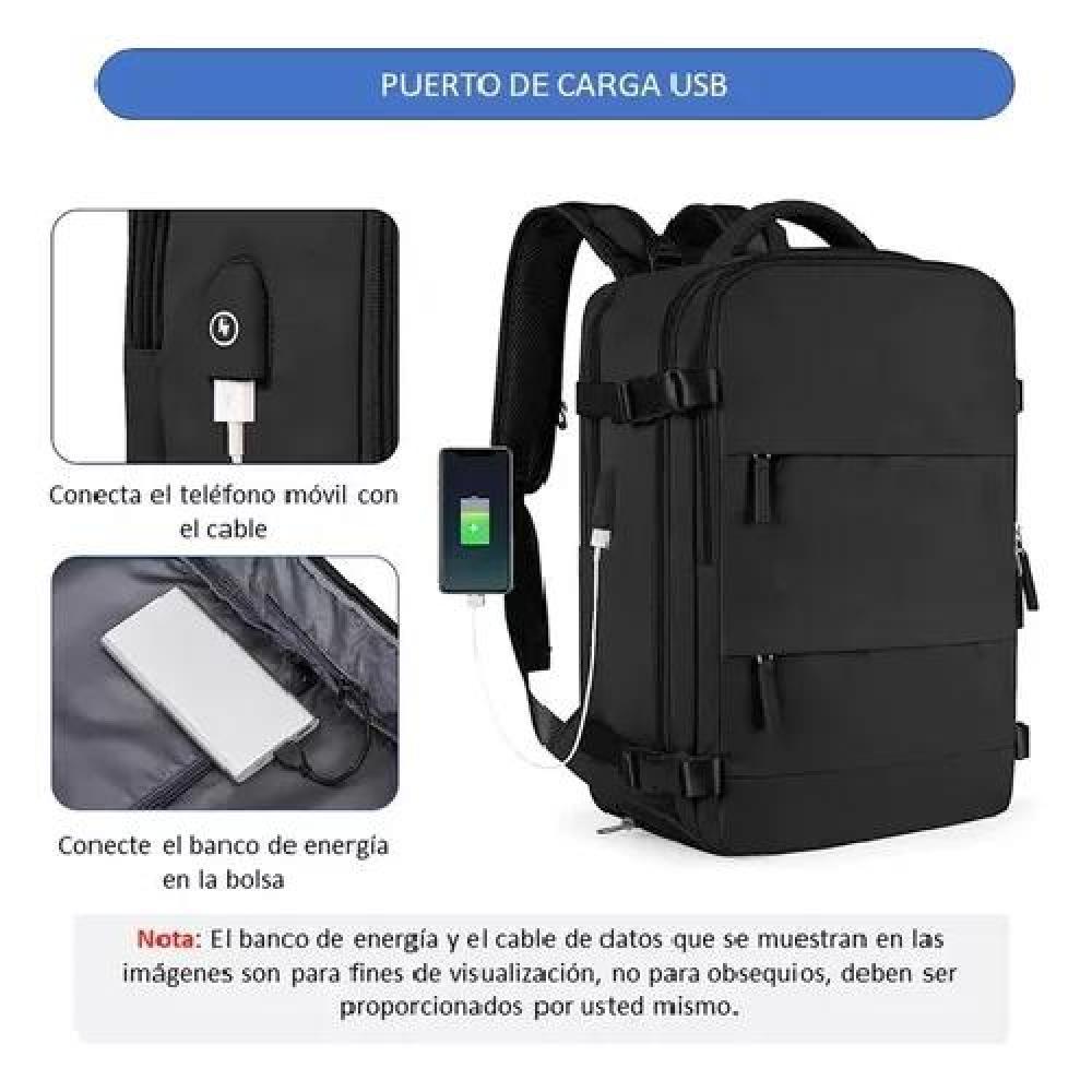 MOCHILA VIAJE CABINA AVIÓN IMPERMEABLE CON USB COLOR VERDE NYLON - 6