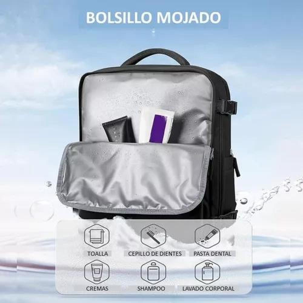 MOCHILA VIAJE CABINA AVIÓN IMPERMEABLE CON USB COLOR VERDE NYLON - 7