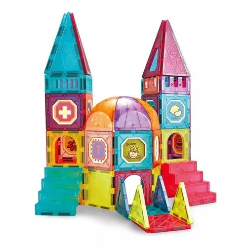 BLOQUES MAGNÉTICOS MULTICOLOR DE CASTILLO Y AUTO 94 PIEZAS DE COLORES - 1