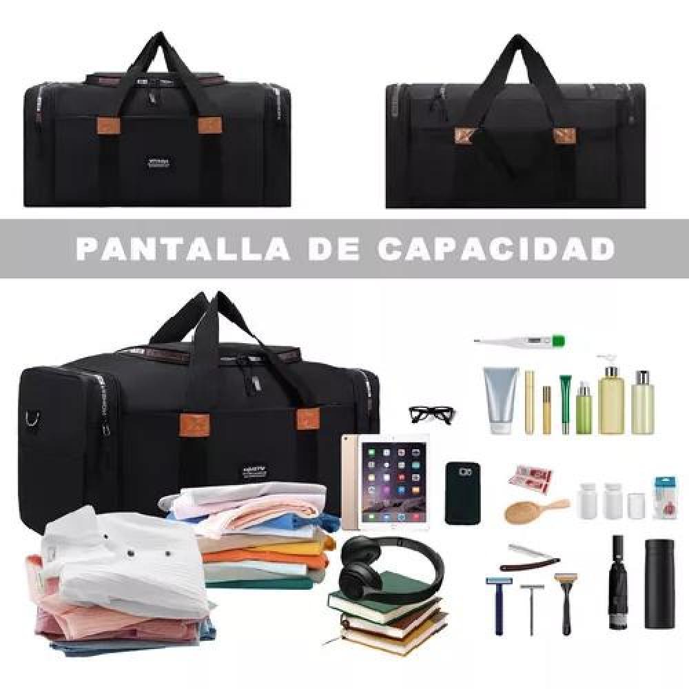 BOLSO FITNESS MODA VIAJES GRAN CAPACIDAD COLOR NEGRO TELA - 3