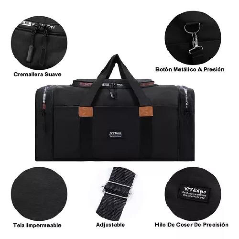 BOLSO FITNESS MODA VIAJES GRAN CAPACIDAD COLOR NEGRO TELA - 4