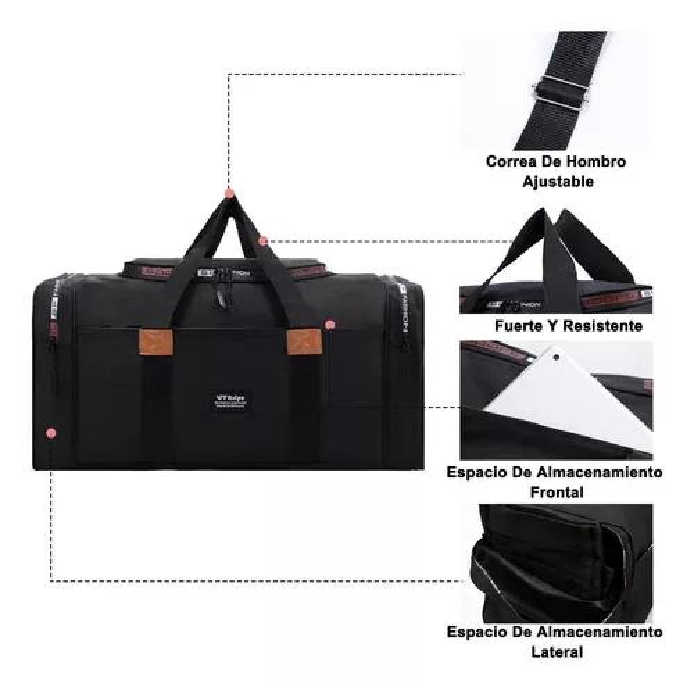 BOLSO FITNESS MODA VIAJES GRAN CAPACIDAD COLOR NEGRO TELA - 5