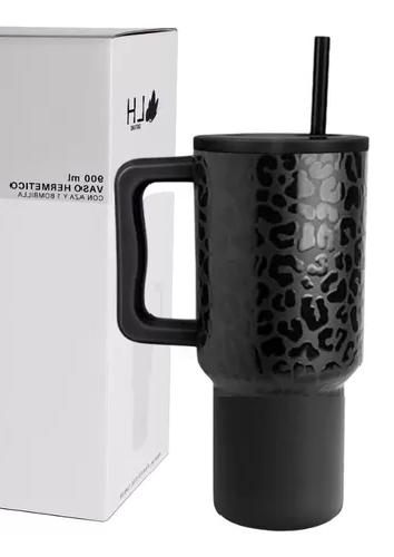 VASO TÉRMICO MUG, 900 LT, ACERO INOXIDABLE, NEGRO LEOPARDO - 2