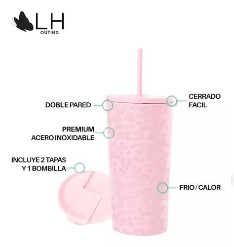 VASO TÉRMICO MUG, 460 LT, ACERO INOXIDABLE, ROSA LEOPARDO - 2