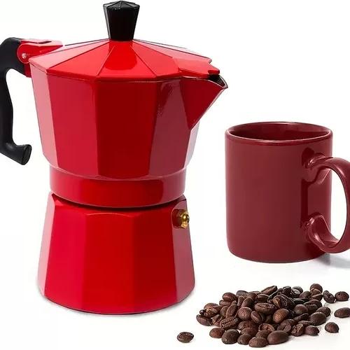 CAFETERA ITALIANA DE 6 TAZAS DE ALUMINIO, CAFÉ DESAYUNO ROJO - 2