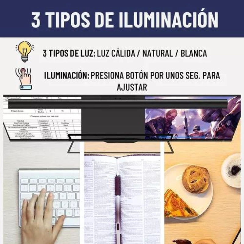 BARRA DE LUZ LED PARA MONITOR, LÁMPARA DE ESCRITORIO, NOTEBOOK, EN COLOR NEGRO - 5