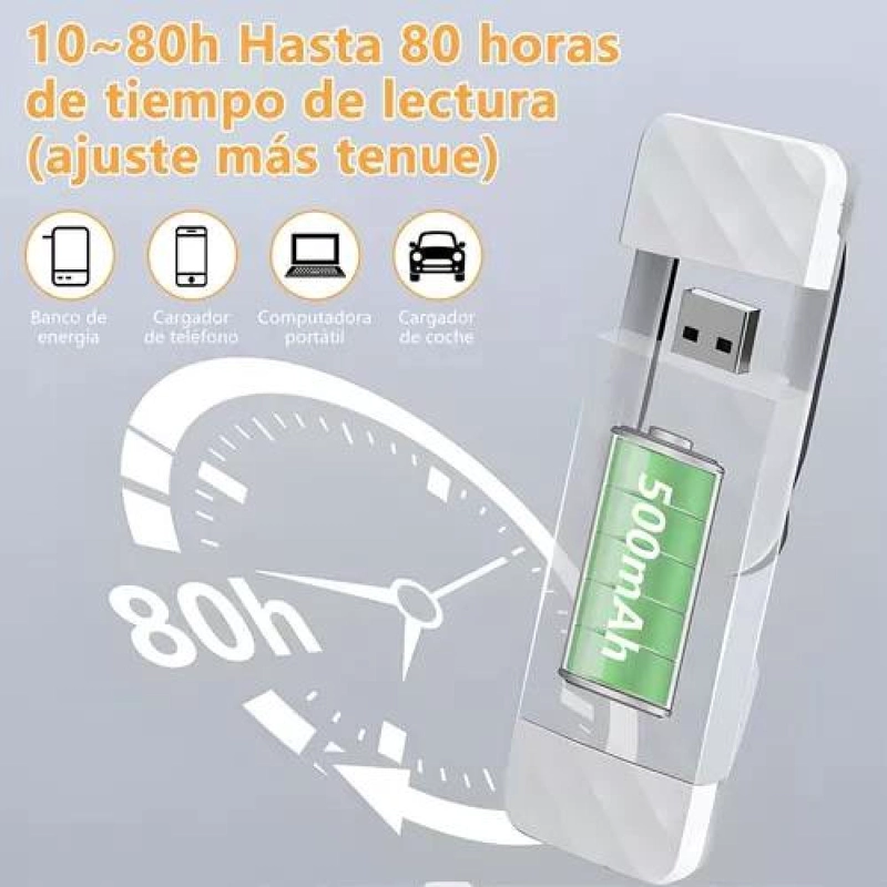 LUZ DE LECTURA RECARGABLE USB PARA LIBROS, COLOR NEGRO - 4