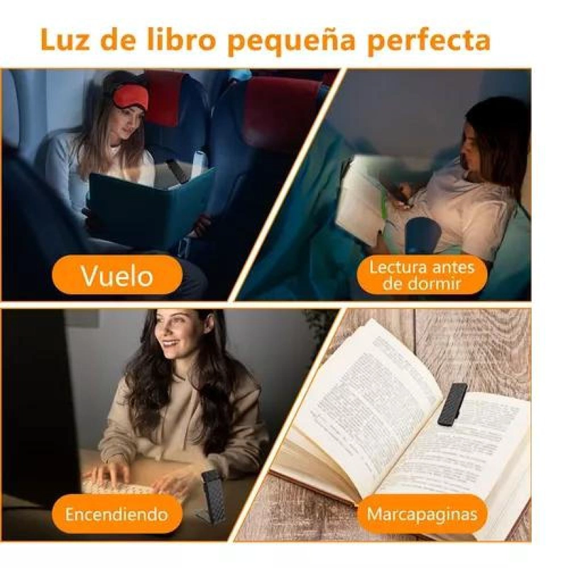 LUZ DE LECTURA RECARGABLE USB PARA LIBROS, COLOR NEGRO - 6