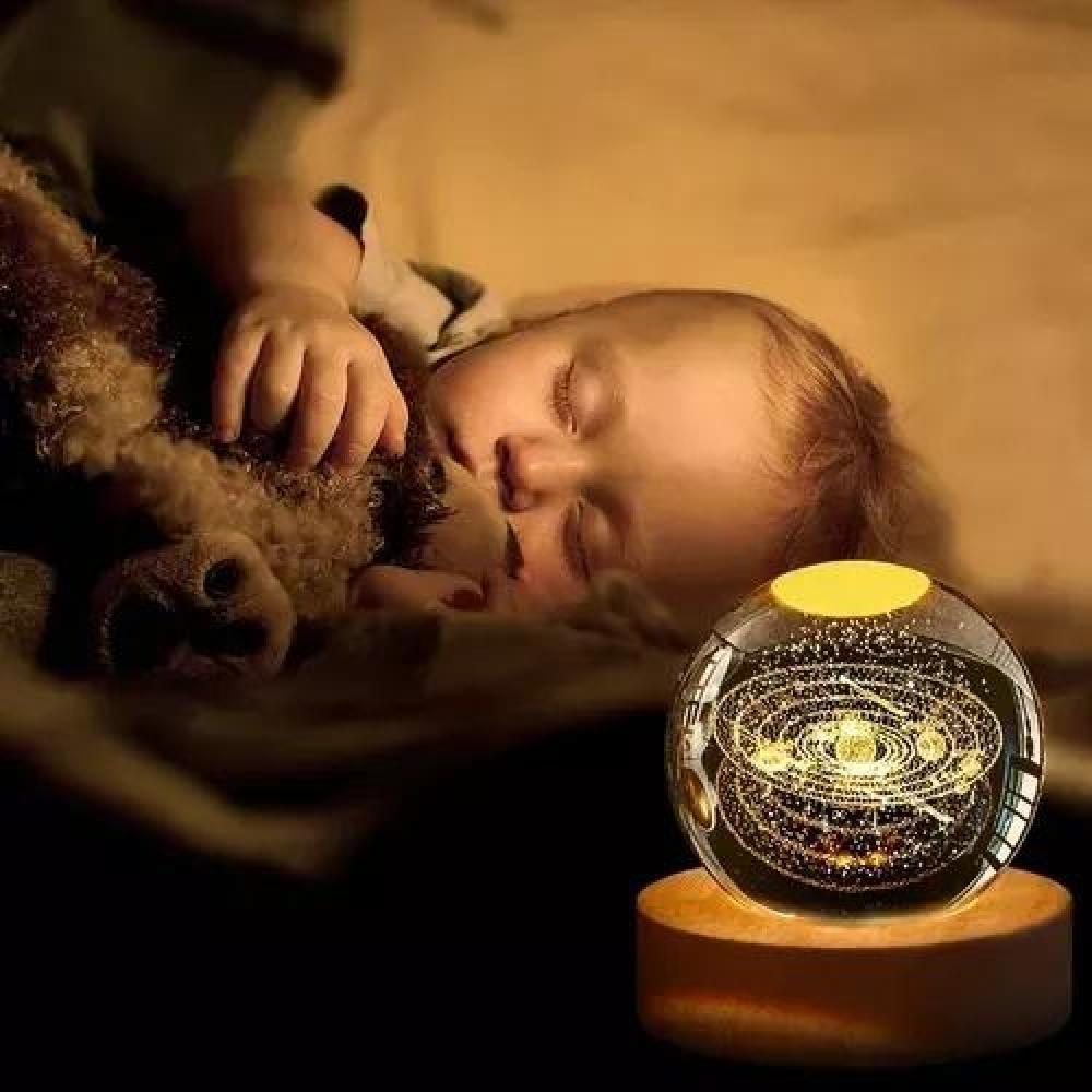 LÁMPARA DE NOCHE LED 3D DE LA LUNA Y SISTEMA SOLAR, PANTALLA DORADA - 3