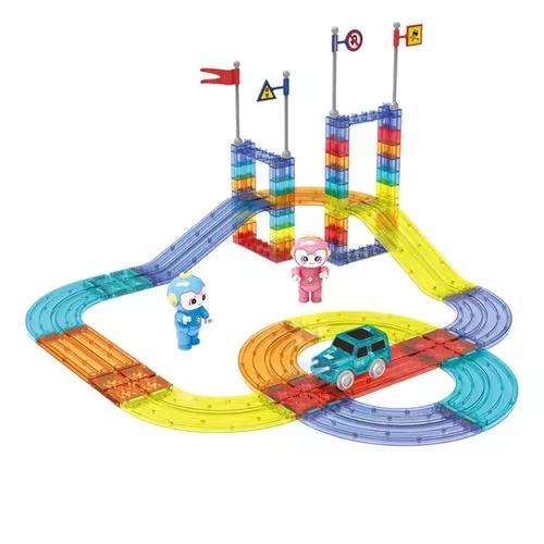 BLOQUES DE CONSTRUCCIÓN MULTICOLOR PISTA DE AUTOS MAGNÉTICA 63 PIEZAS - 1