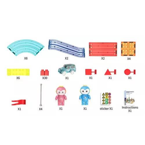 BLOQUES DE CONSTRUCCIÓN MULTICOLOR PISTA DE AUTOS MAGNÉTICA 63 PIEZAS - 2