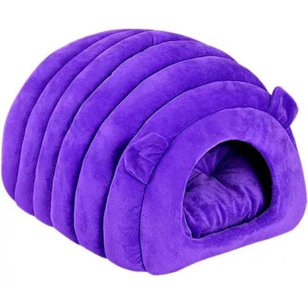 CAMA ORUGA PARA MASCOTAS ACOLCHADA CON FELPA MORADA - 5