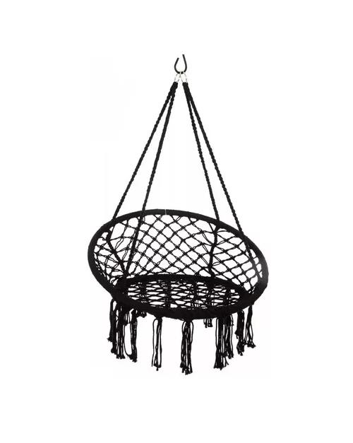 HAMACA SILLA COLGANTE REDONDA INTERIOR EXTERIOR MACRAMÉ NEGRO - 2