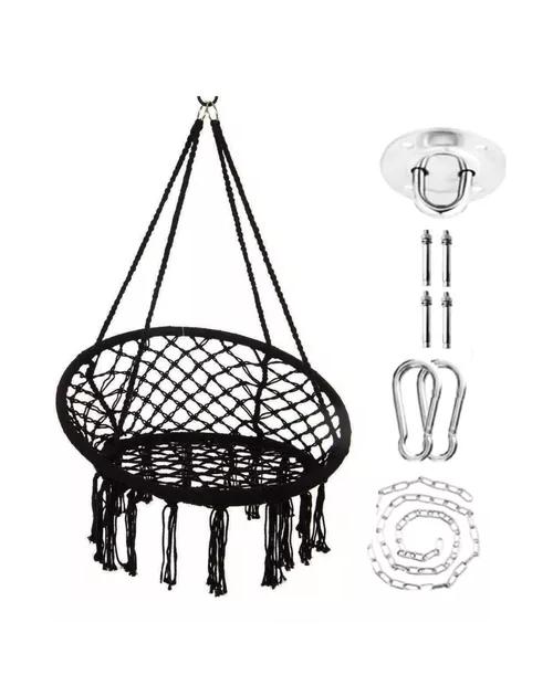 HAMACA SILLA COLGANTE REDONDA INTERIOR EXTERIOR MACRAMÉ NEGRO - 3