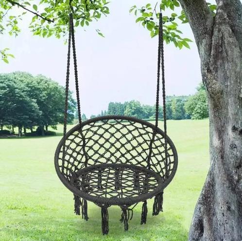 HAMACA SILLA COLGANTE REDONDA INTERIOR EXTERIOR MACRAMÉ NEGRO - 6