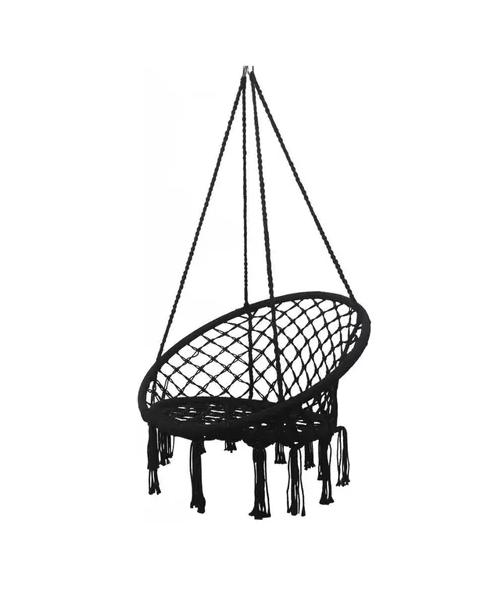 HAMACA SILLA COLGANTE REDONDA INTERIOR EXTERIOR MACRAMÉ NEGRO - 1