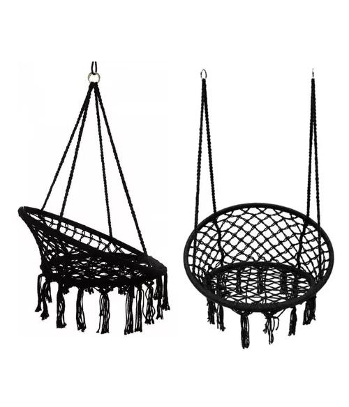 HAMACA SILLA COLGANTE REDONDA INTERIOR EXTERIOR MACRAMÉ NEGRO - 5