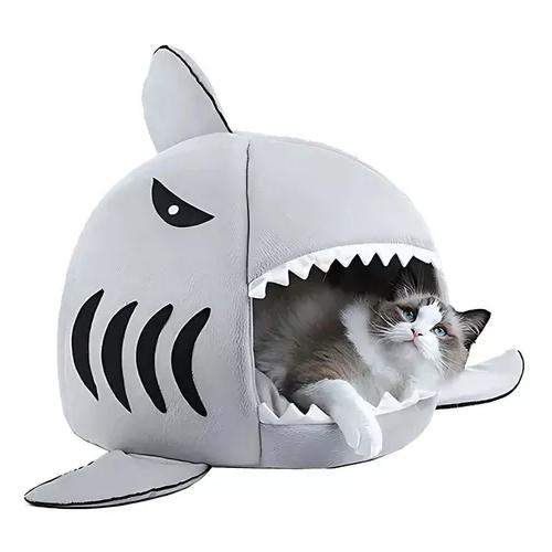 CASA CAMA PARA MASCOTAS PERRO Y GATO TIBURÓN GRIS - 2