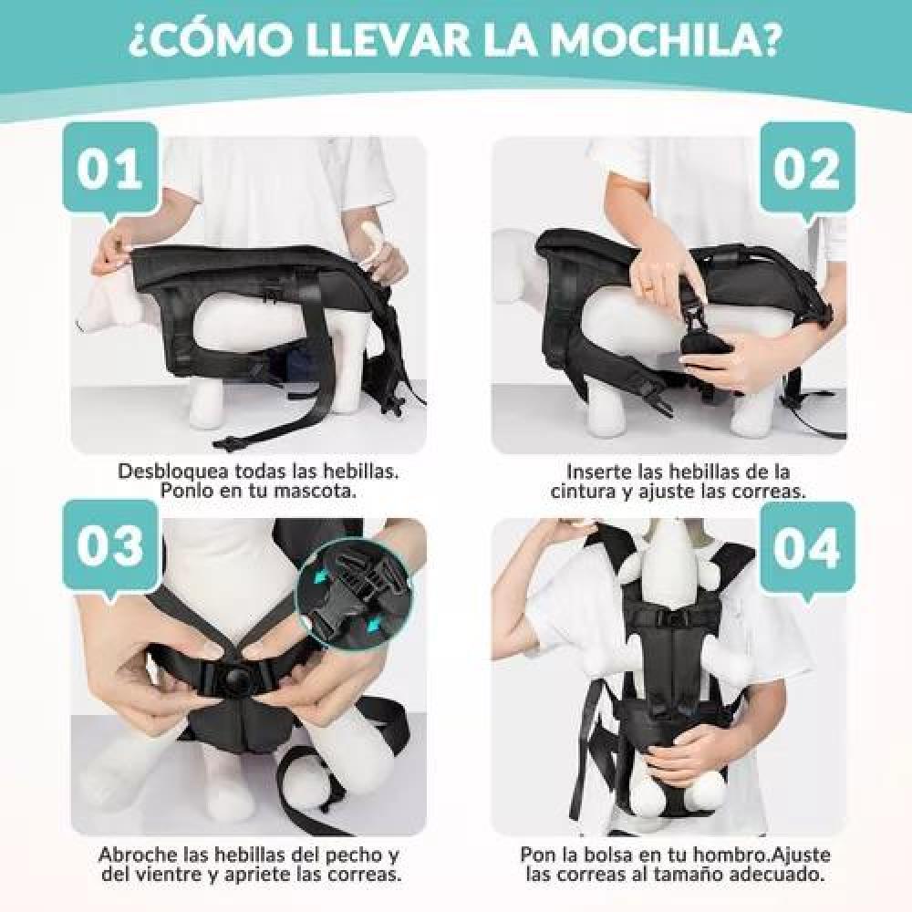 MOCHILA PERROS TRANSPORTADORA AJUSTABLE S NEGRO - 5