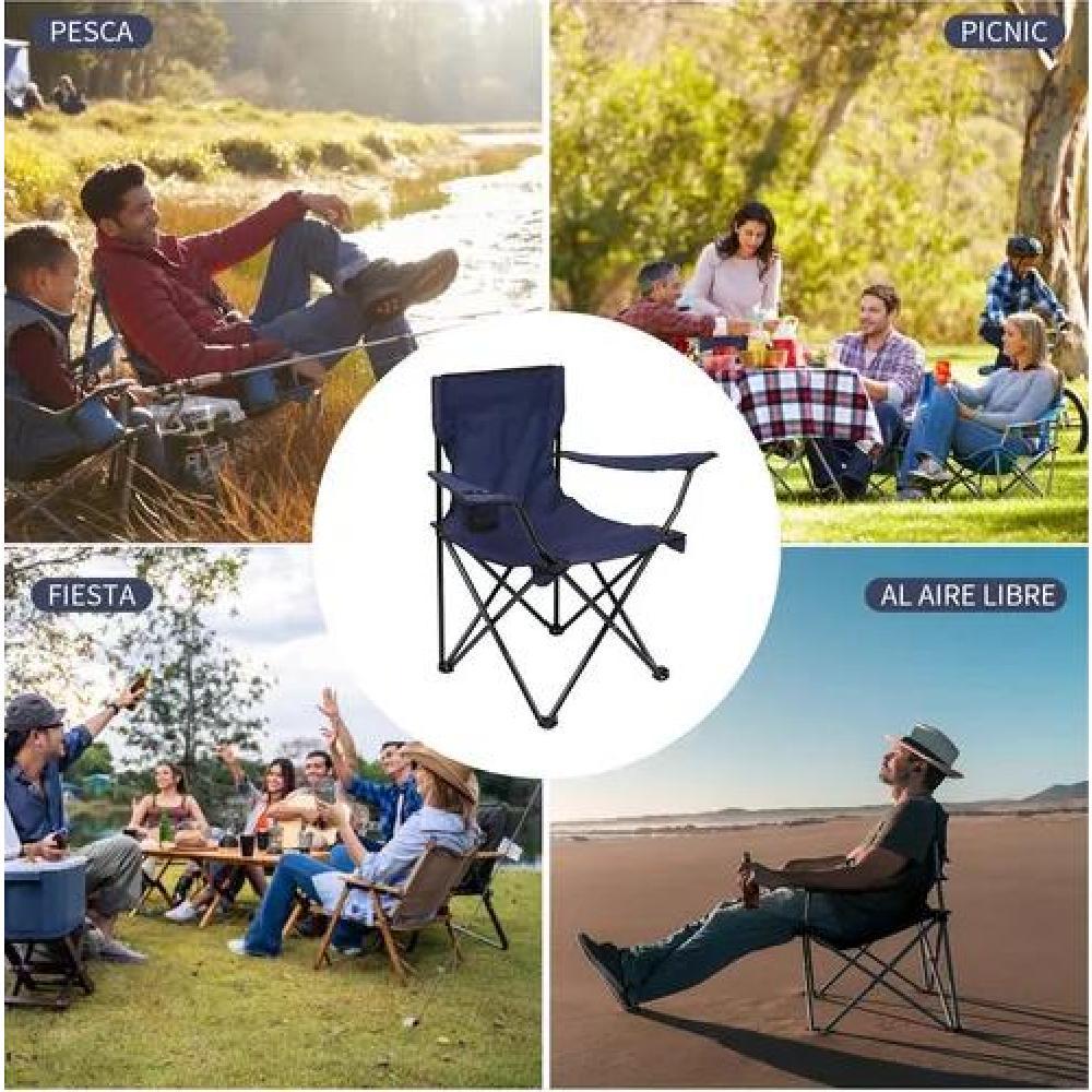 SILLA PLEGABLE DE PLAYA CAMPING CON BOLSO DE PORTA VASOS AZUL - 4