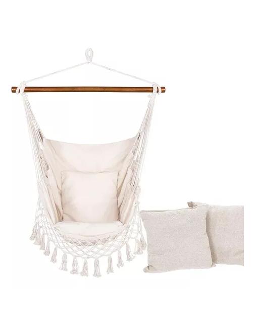 SILLA HAMACA COLGANTE CON SOPORTE DE MADERA Y COJINES BLANCOS - 2