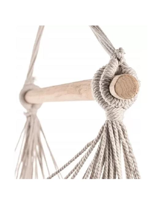 SILLA HAMACA COLGANTE CON SOPORTE DE MADERA Y COJINES BLANCOS - 4