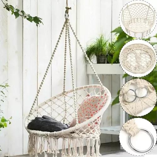 SILLA HAMACA COLGANTE PARA TERRAZA O JARDÍN COLOR BEIGE - 4