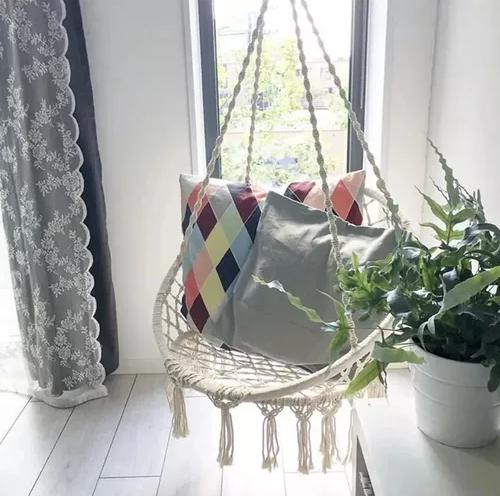 SILLA HAMACA COLGANTE PARA TERRAZA O JARDÍN COLOR BEIGE - 6