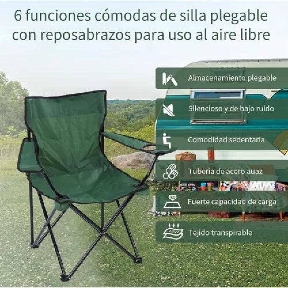 SILLA PLEGABLE DE PLAYA CAMPING CON BOLSO DE PORTA VASOS VERDE - 4