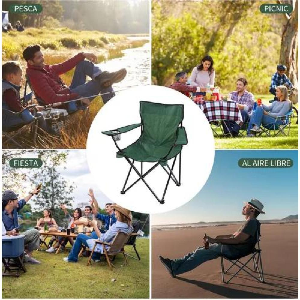 SILLA PLEGABLE DE PLAYA CAMPING CON BOLSO DE PORTA VASOS VERDE - 6