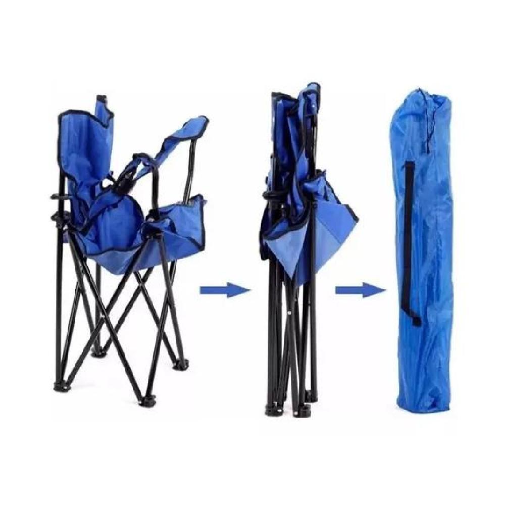 SILLA PLEGABLE CON PORTA VASO COLOR CELESTE - 3