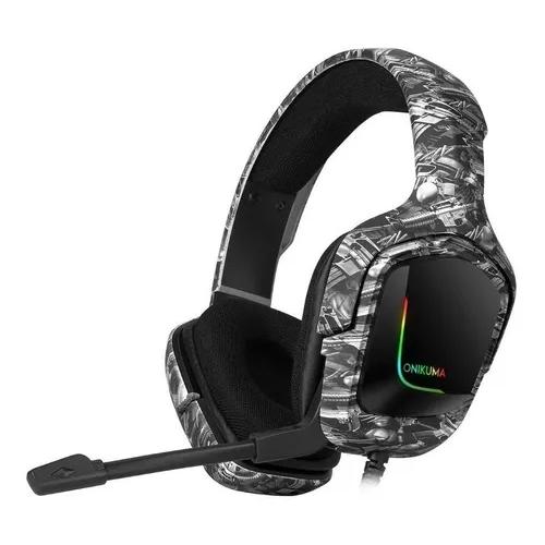 AURICULARES GAMER ONIKUMA K20 CAMUFLAJE BLANCO LED GRIS - 1