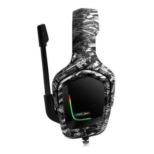 AURICULARES GAMER ONIKUMA K20 CAMUFLAJE BLANCO LED GRIS - 3