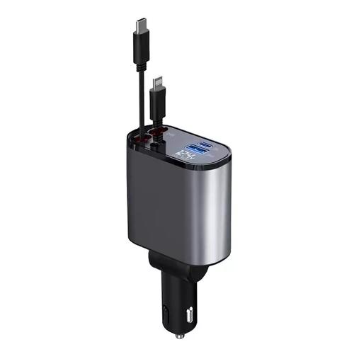 GENÉRICO CARGADOR AUTO USB CARGA RÁPIDA Y 2 CABLES RETRÁCTILES