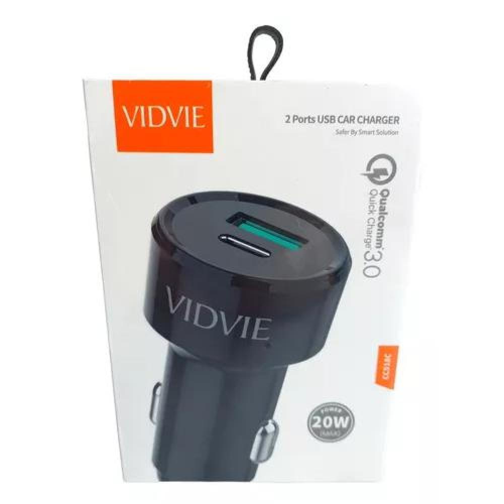 GENÉRICO CARGADOR RÁPIDO AUTO USB 3.0 Y TIPO C 20W VIDVIE + CABLE TIPO C