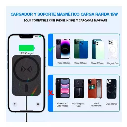 CARGADOR Y SOPORTE INALÁMBRICO PARA IPHONE MAGSAFE AUTO NEGRO - 4