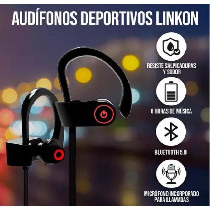 AUDÍFONOS DEPORTIVOS INALÁMBRICOS BLUETOOTH CON MICRÓFONO NEGRO - 3