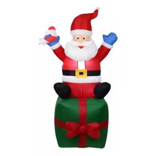 MUÑECO INFLABLE DE NAVIDAD VIEJITO PASCUERO CON LED Y CAJA DE REGALO ROJO - 1