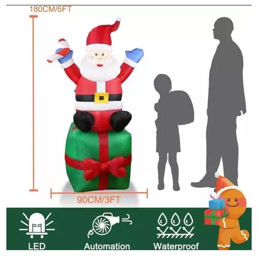 MUÑECO INFLABLE DE NAVIDAD VIEJITO PASCUERO CON LED Y CAJA DE REGALO ROJO - 2