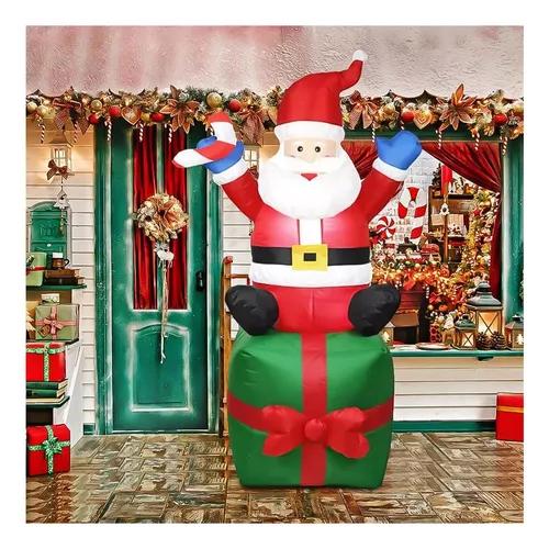 MUÑECO INFLABLE DE NAVIDAD VIEJITO PASCUERO CON LED Y CAJA DE REGALO ROJO - 3