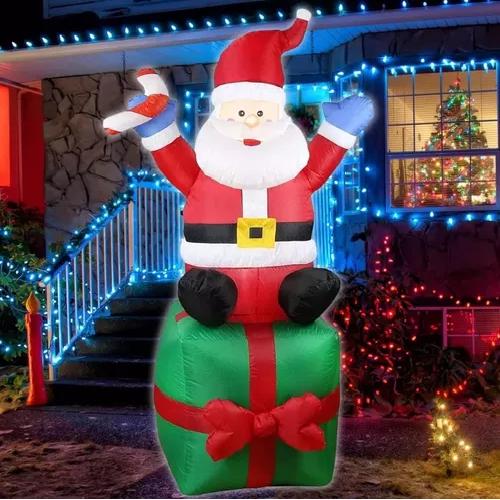 MUÑECO INFLABLE DE NAVIDAD VIEJITO PASCUERO CON LED Y CAJA DE REGALO ROJO - 4