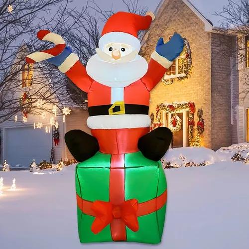MUÑECO INFLABLE DE NAVIDAD VIEJITO PASCUERO CON LED Y CAJA DE REGALO ROJO - 5